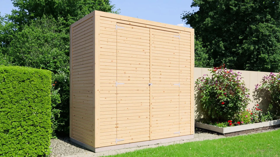 Gerätehaus Greven 01, Naturbelassen - 18 mm Elementgartenhaus, Nutzfläche: 2,13 m², Flachdach