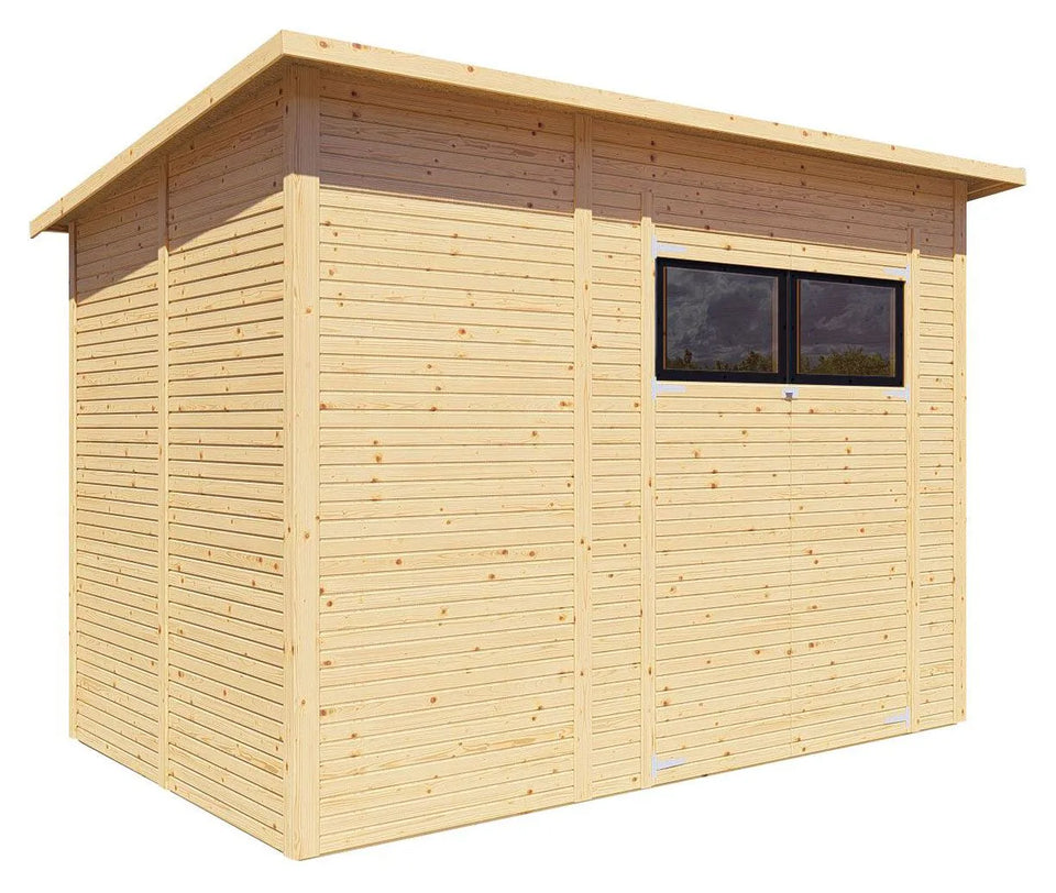 Gerätehaus Menden 04, Naturbelassen - 18 mm Elementgartenhaus, Grundfläche: 6,18 m², Pultdach, Doppeltür aus Massivholz