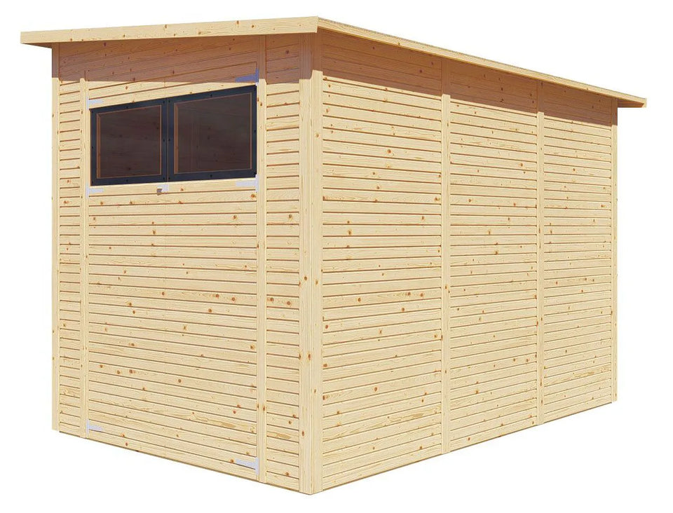 Gerätehaus Menden 04, Naturbelassen - 18 mm Elementgartenhaus, Grundfläche: 6,18 m², Pultdach, Doppeltür aus Massivholz