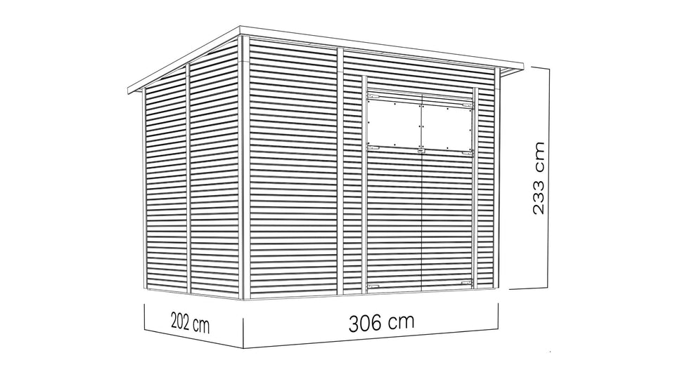 Gerätehaus Menden 04, Naturbelassen - 18 mm Elementgartenhaus, Grundfläche: 6,18 m², Pultdach, Doppeltür aus Massivholz