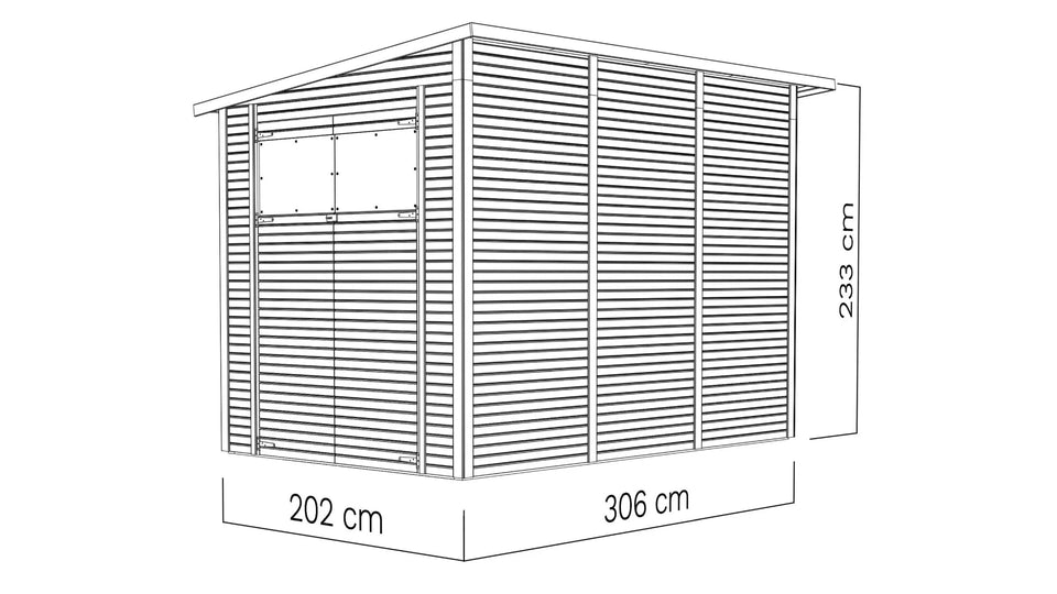 Gerätehaus Menden 04, Naturbelassen - 18 mm Elementgartenhaus, Grundfläche: 6,18 m², Pultdach, Doppeltür aus Massivholz