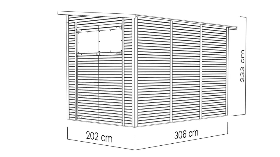 Gerätehaus Menden 04, Naturbelassen - 18 mm Elementgartenhaus, Grundfläche: 6,18 m², Pultdach, Doppeltür aus Massivholz