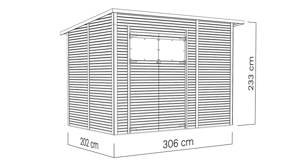Gerätehaus Menden 04, Naturbelassen - 18 mm Elementgartenhaus, Grundfläche: 6,18 m², Pultdach, Doppeltür aus Massivholz