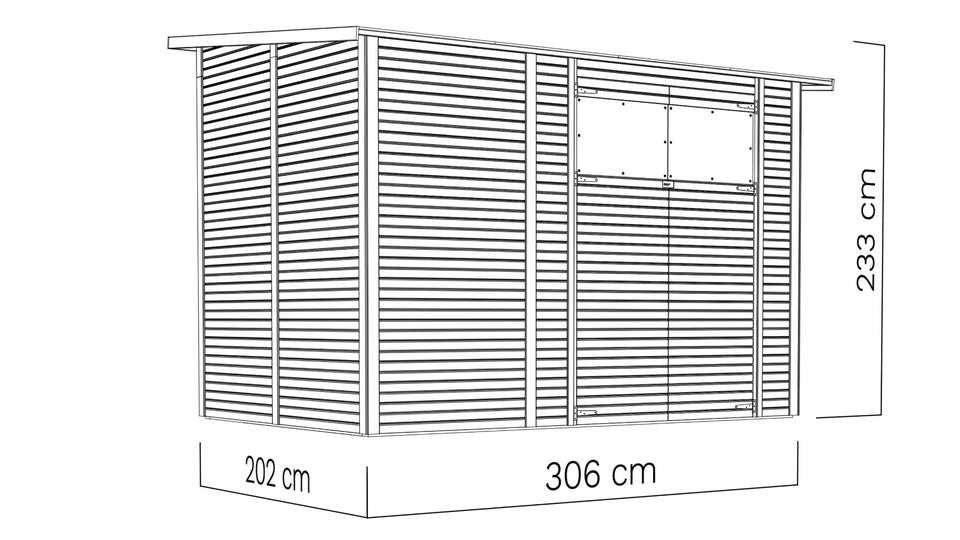 Gerätehaus Menden 04, Naturbelassen - 18 mm Elementgartenhaus, Grundfläche: 6,18 m², Pultdach, Doppeltür aus Massivholz