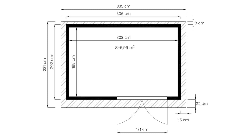 Gerätehaus Menden 04, Naturbelassen - 18 mm Elementgartenhaus, Grundfläche: 6,18 m², Pultdach, Doppeltür aus Massivholz