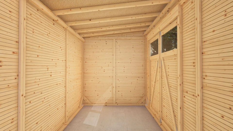 Gerätehaus Menden 04, Naturbelassen - 18 mm Elementgartenhaus, Grundfläche: 6,18 m², Pultdach, Doppeltür aus Massivholz