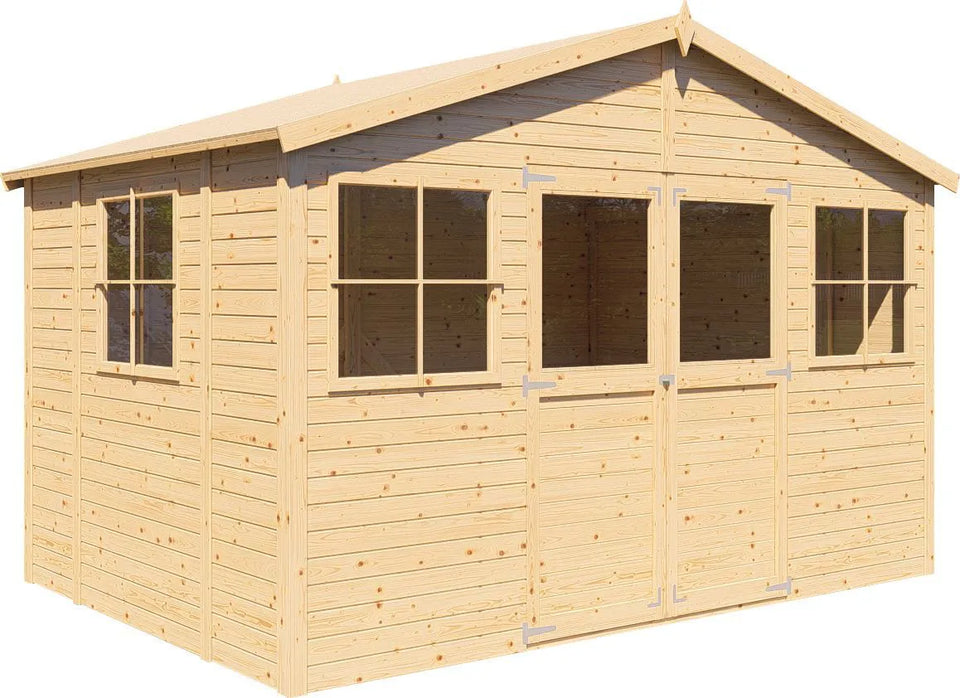 Gartenhaus Freital 01, Naturbelassen, 3,5 x 2,3 Meter, Satteldach, Elementbauweise, Holz-Gerätehaus, einfacher und schneller Aufbau, klassisches Design