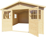 Gartenhaus mit viel Stauraum Freital 02, Naturbelassen, 3,5 x 3,5 Meter, Gerätehaus mit Satteldach, Elementbauweise, 2 Fenster zum Öffnen