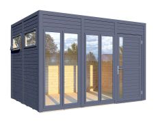 Gartenhaus Dresden 03 mit Anbaudach inkl. Fußboden, Naturbelassen - 14 mm Elementgartenhaus, Nutzfläche: 4,20 m², Pultdach