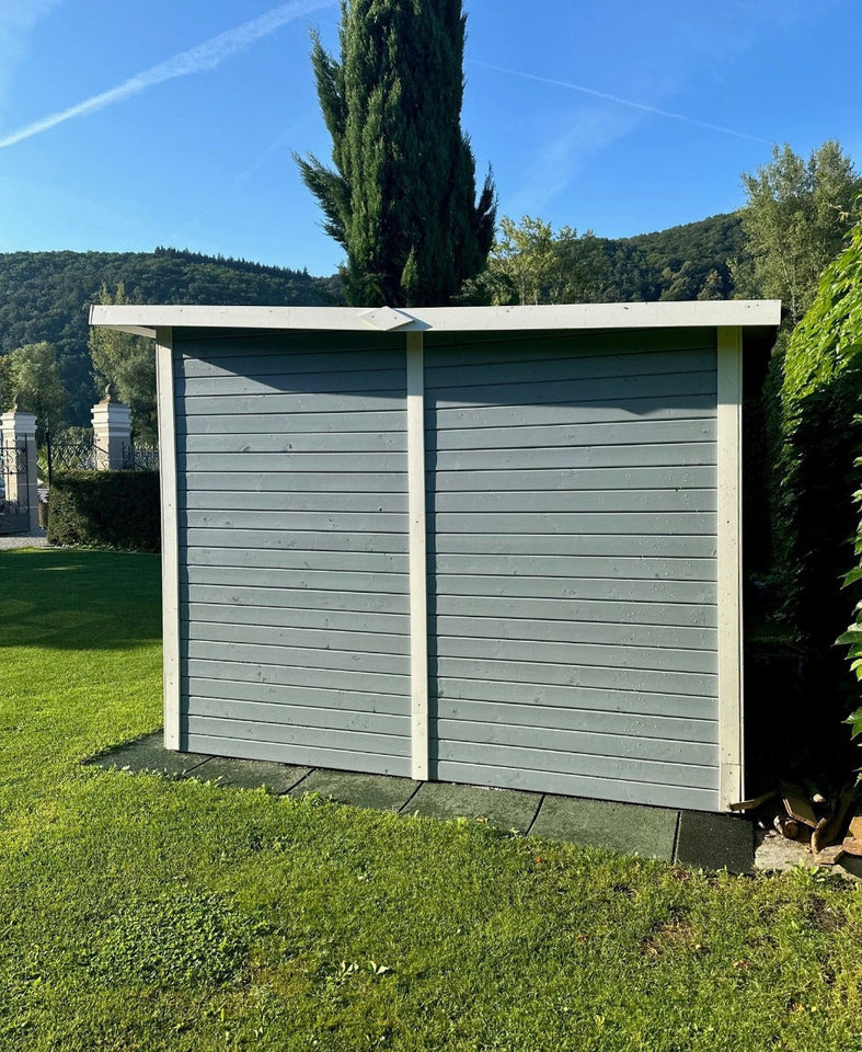 Gerätehaus Freiberg 04 inkl. Fußboden, Hellgrau lackiert - 19 mm Elementgartenhaus, Nutzfläche: 7,15 m², Pultdach