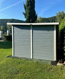 Gerätehaus Freiberg 04 inkl. Fußboden, Hellgrau lackiert - 19 mm Elementgartenhaus, Nutzfläche: 7,15 m², Pultdach