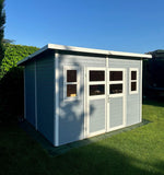 Gerätehaus Freiberg 04 inkl. Fußboden, Hellgrau lackiert - 19 mm Elementgartenhaus, Nutzfläche: 7,15 m², Pultdach