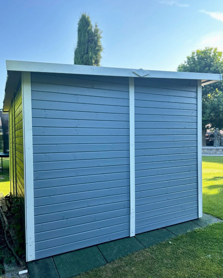 Gerätehaus Freiberg 04 inkl. Fußboden, Hellgrau lackiert - 19 mm Elementgartenhaus, Nutzfläche: 7,15 m², Pultdach