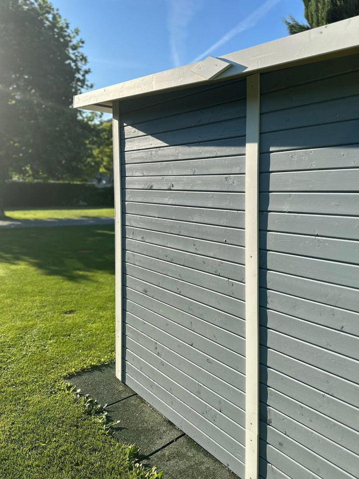 Gerätehaus Freiberg 04 inkl. Fußboden, Hellgrau lackiert - 19 mm Elementgartenhaus, Nutzfläche: 7,15 m², Pultdach