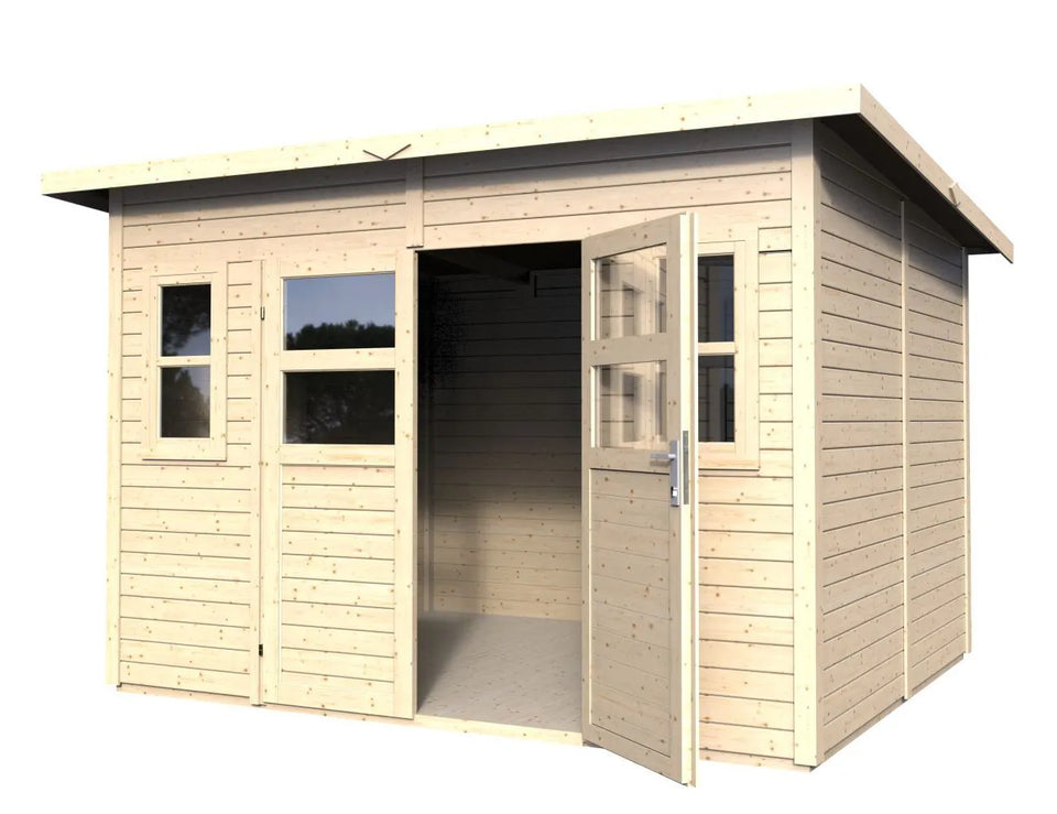 Gerätehaus Freiberg 04 inkl. Fußboden, Naturbelassen - 19 mm Elementgartenhaus, Nutzfläche: 7,15 m², Pultdach