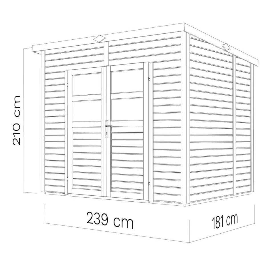 Gerätehaus Freiberg 02 inkl. Fußboden, Naturbelassen - 19 mm Elementgartenhaus, Nutzfläche: 4,31 m², Pultdach