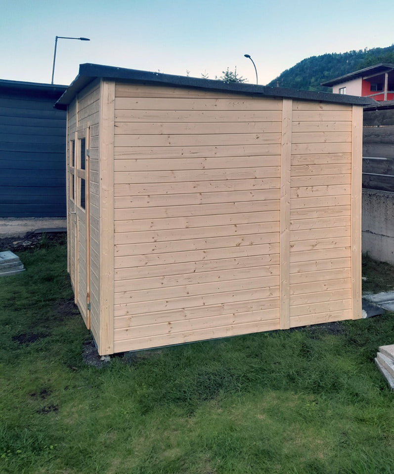 Gerätehaus Freiberg 03 inkl. Fußboden, Naturbelassen - 19 mm Elementgartenhaus, Nutzfläche: 5,83 m², Pultdach