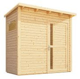 Gartenhaus Dresden 03 mit Anbaudach inkl. Fußboden, Naturbelassen - 14 mm Elementgartenhaus, Nutzfläche: 4,20 m², Pultdach