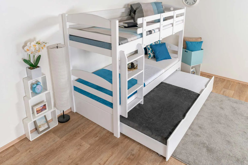 Stockbett für Erwachsene "Easy Premium Line" K18/h inkl. Liegeplatz und 2 Abdeckblenden, Kopfteil mit Löchern, Buche Vollholz massiv Weiß - Liegefläche: 90 x 200 cm, teilbar