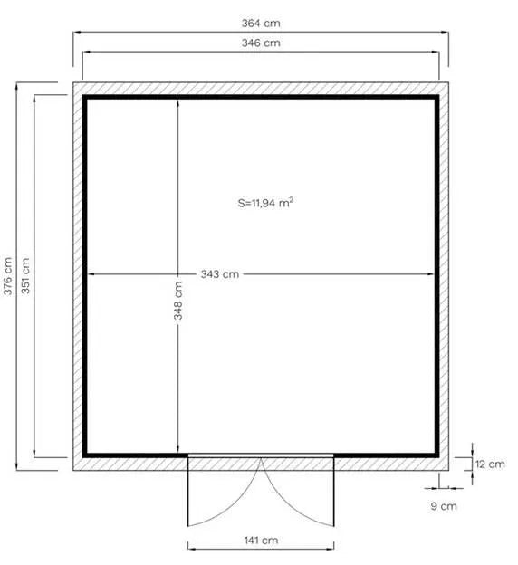 Gartenhaus mit viel Stauraum Freital 02, Naturbelassen, 3,5 x 3,5 Meter, Gerätehaus mit Satteldach, Elementbauweise, 2 Fenster zum Öffnen