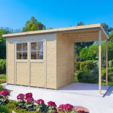 Steiner Gartenhaus Glücksburg 04 | inkl. Schleppdach | inkl. Fußboden | Naturbelassen | Nutzfläche: 6,87 m² | Pultdach | Doppelflügeltür inkl. Fenster