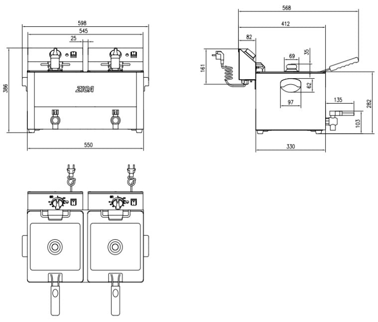 ECOLINE Elektro-Fritteuse mit 2 Becken 10 l & Ablasshahn