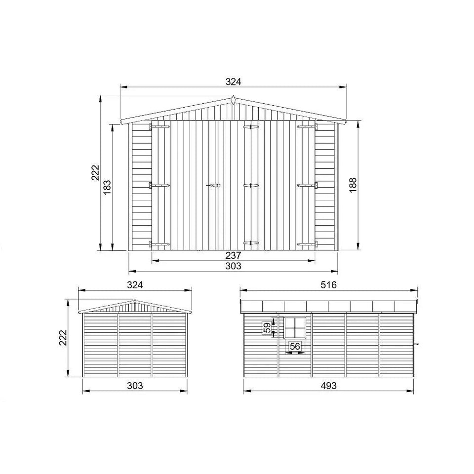 Holzgarage aus vorgefertigten Elementen G19b - H222xL516xB324
