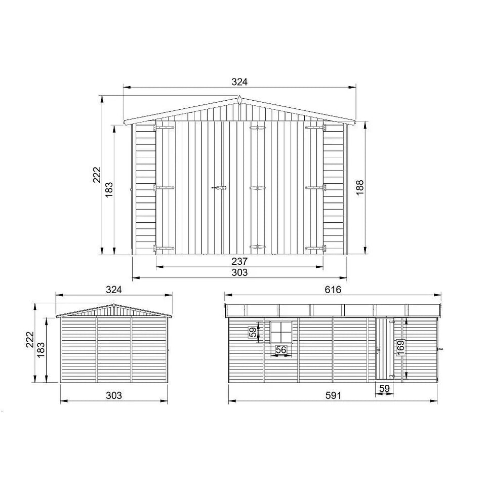Holzgarage aus vorgefertigten Elementen G19a - H222xL616xB324