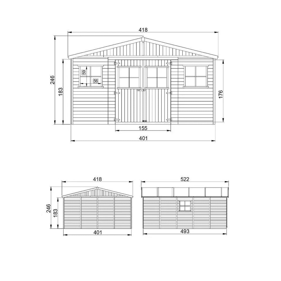 Elementgartenhaus Aachen mit Satteldach - L: 500 cm x B: 400 cm - inkl. Dachpappe
