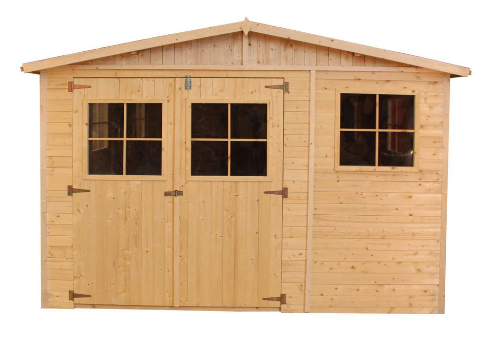 Blockbohlen Gartenhaus Genf mit Satteldach - L: 400 cm x B: 300 cm - inkl. Dachpappe