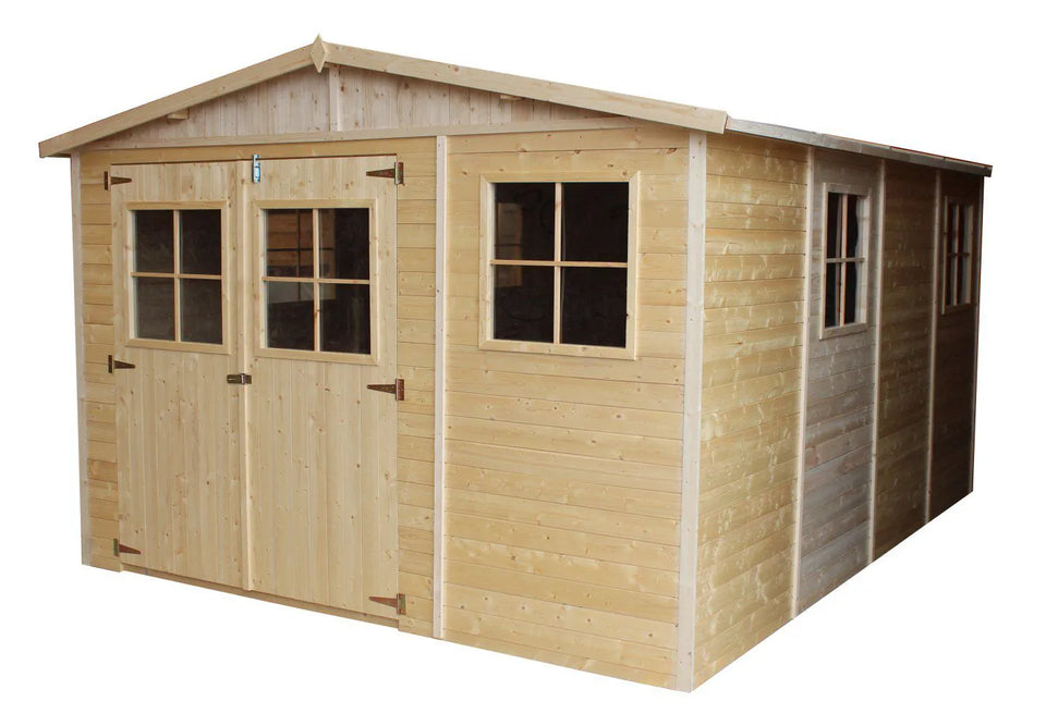 Blockbohlen Gartenhaus Genf mit Satteldach - L: 400 cm x B: 300 cm - inkl. Dachpappe