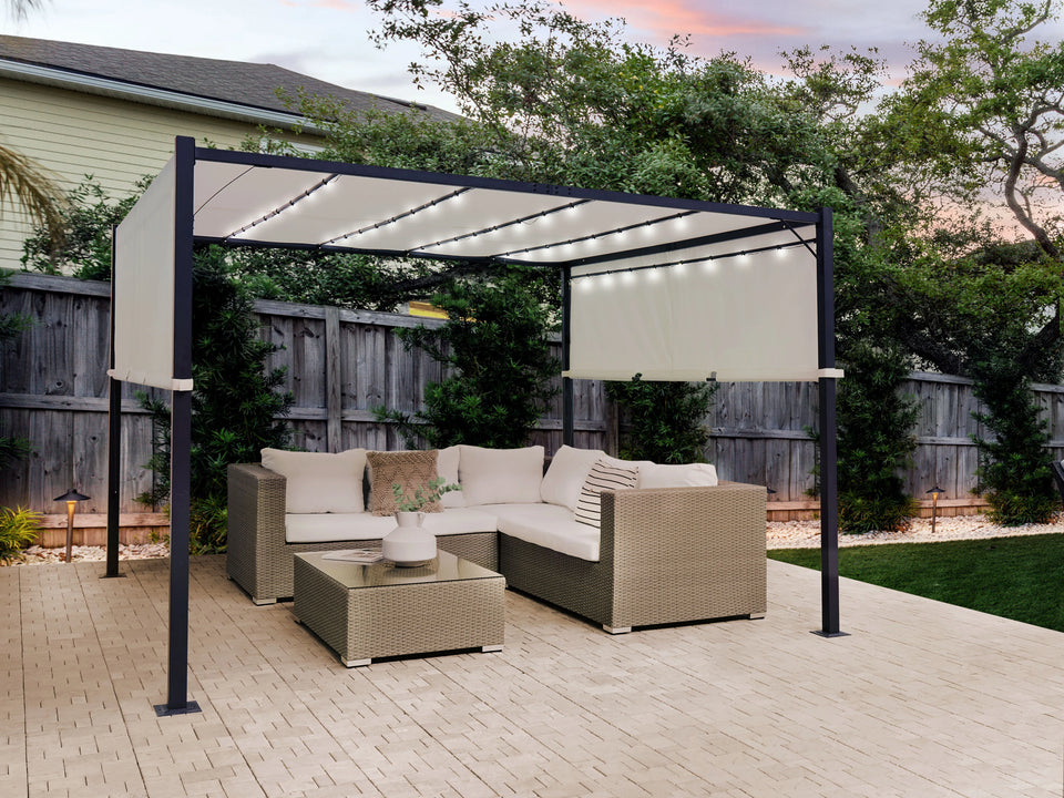 Pergola mit LED-Beleuchtung Stahl beige 310 x 310 cm PARGA