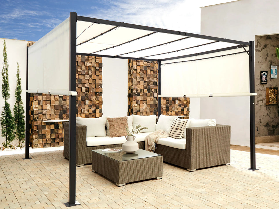 Pergola mit LED-Beleuchtung Stahl beige 310 x 310 cm PARGA